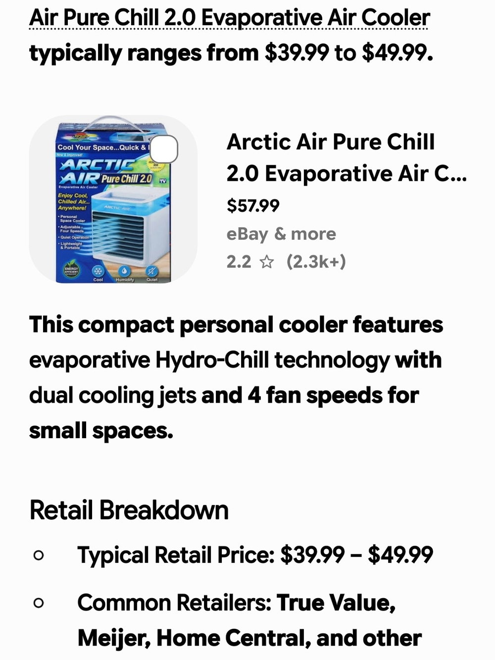 Artic AIR Pure Chill 2.0 Personal Space Cooler - White/Gray - Picture 5 of 5